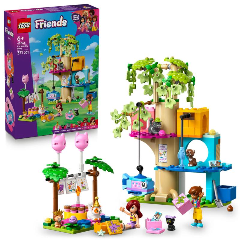 LEGO® Friends - Születésnapi cicazsúr és lombház cicáknak (42666)