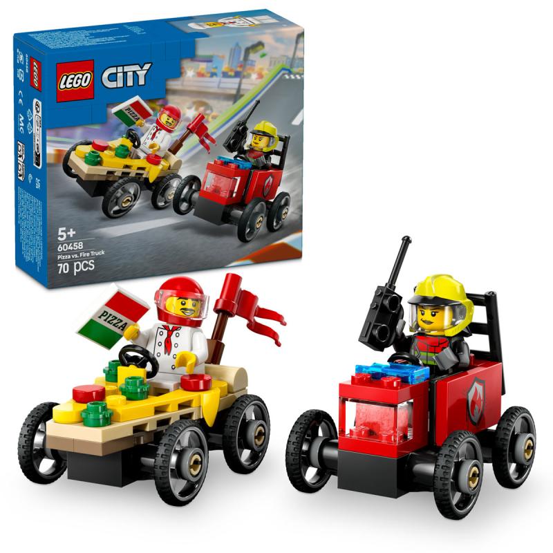 LEGO® City - Pizzásautó vs. tűzoltóautó, versenyautós csomag (60458)