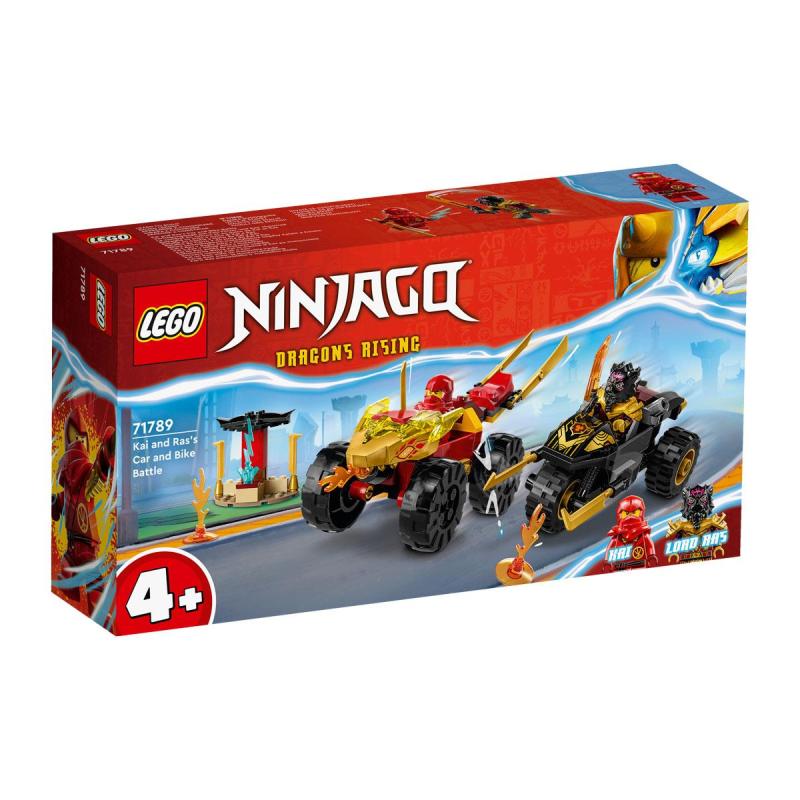 LEGO® NINJAGO - Kai és Ras autós és motoros csatája (71789)